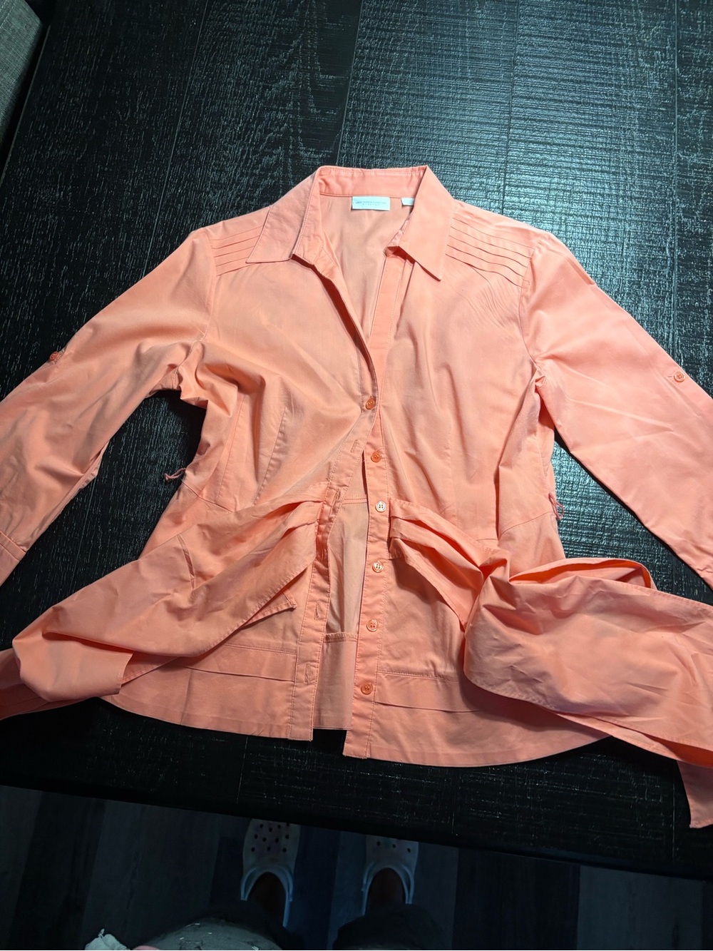 New York & Company Peach Button-Front Shirt